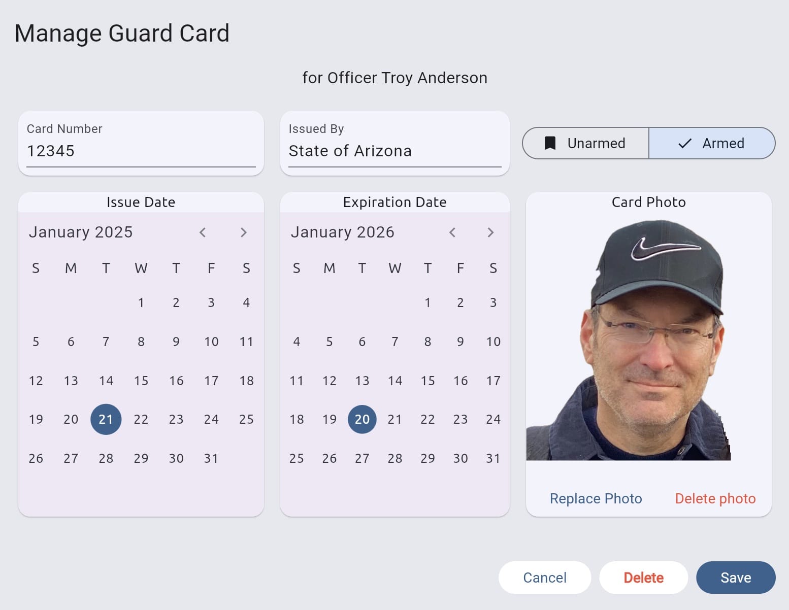 Guard Card Management