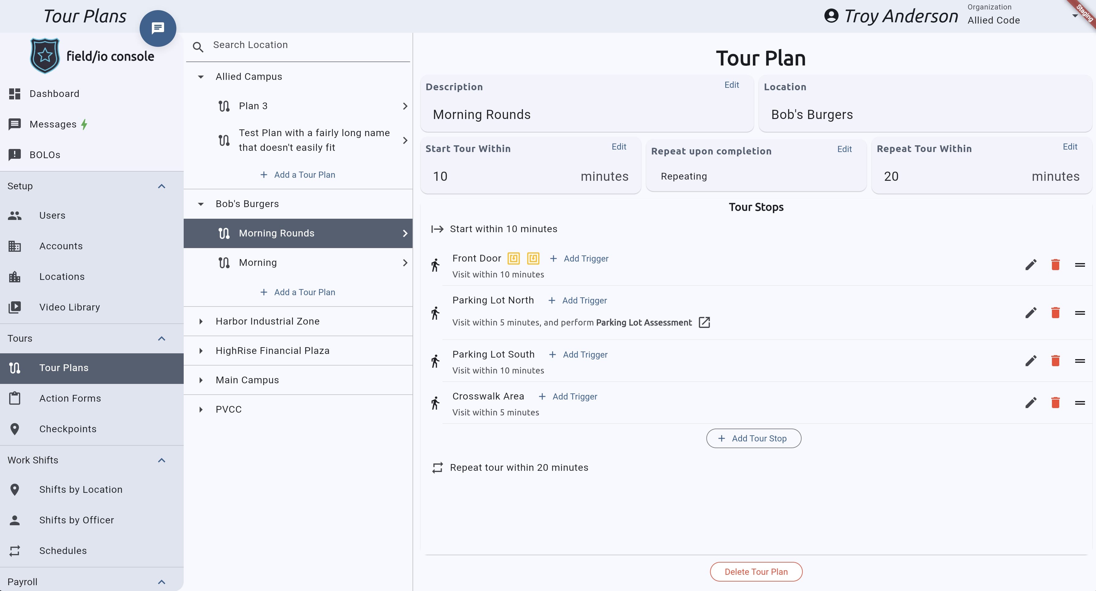 Tour Plans and Tour Stops